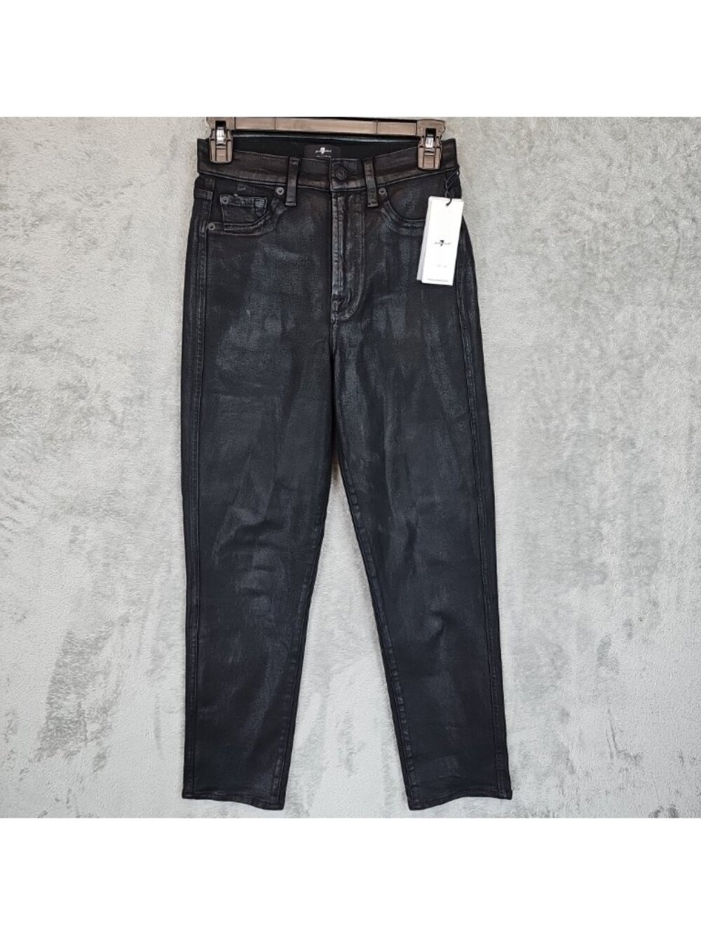 7 For All Mankind Coated Slim Ankle Jeans Womens 26 Black Dark Wash Stretch